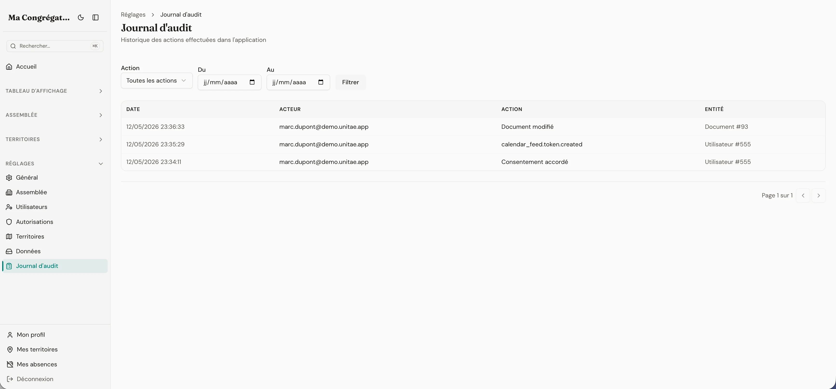 Audit log with timestamps, authors, and exact changes per record
