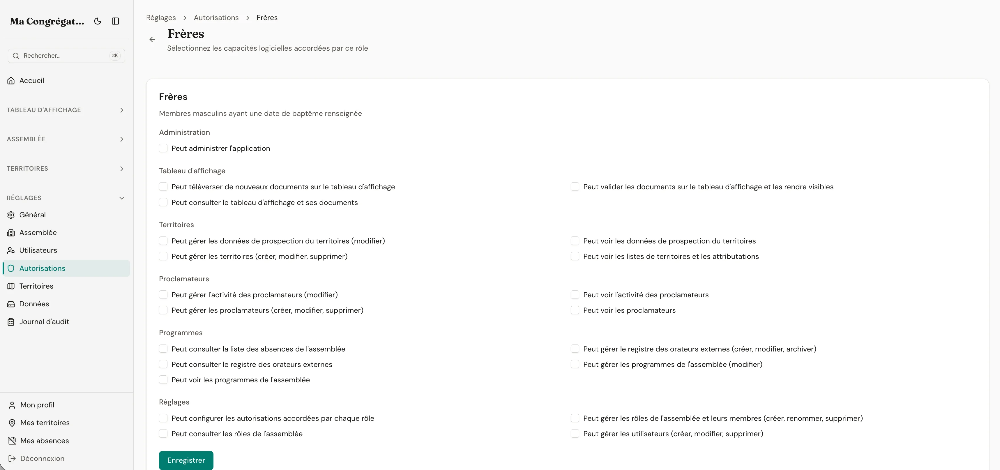 Roles and permissions screen showing scoped access per responsibility