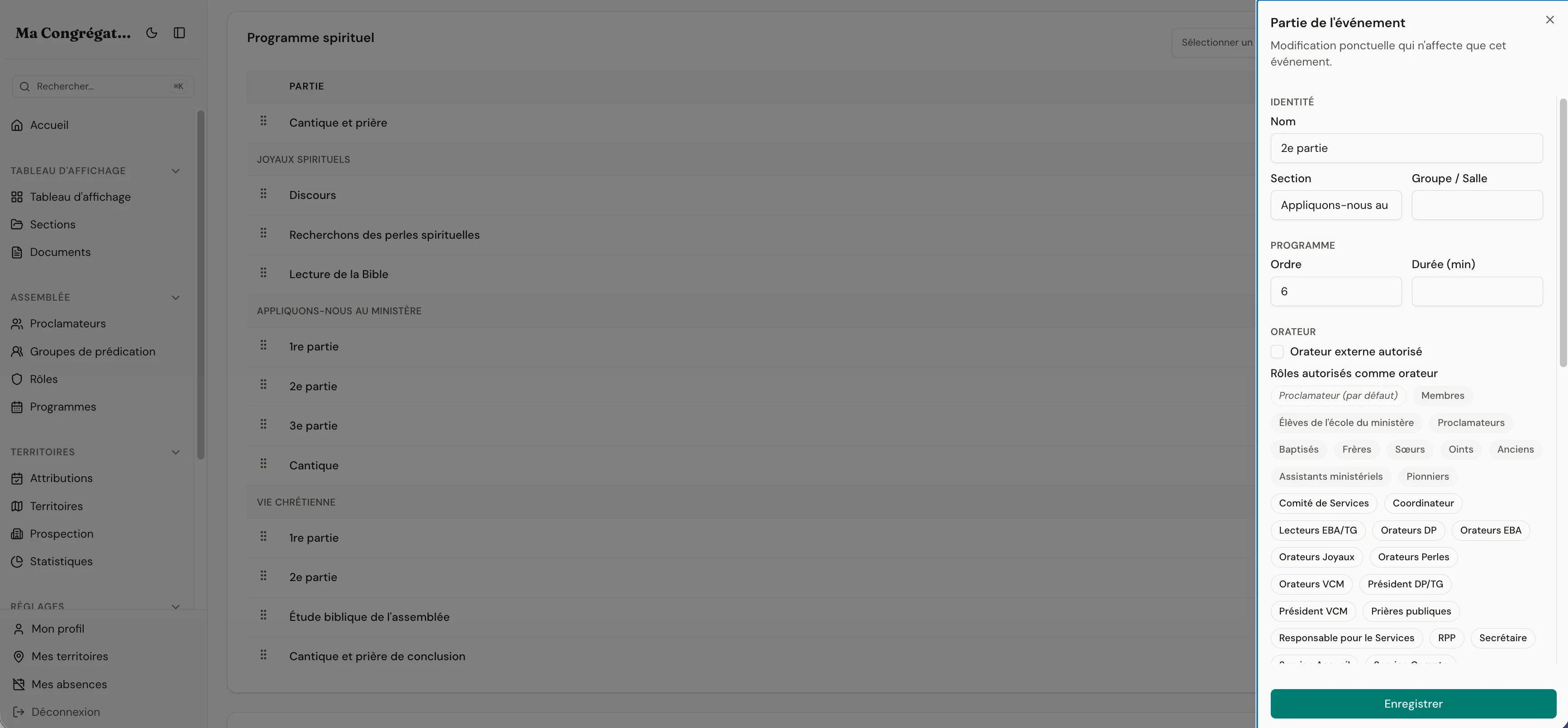Programme assignment screen with rotation history and conflict warnings